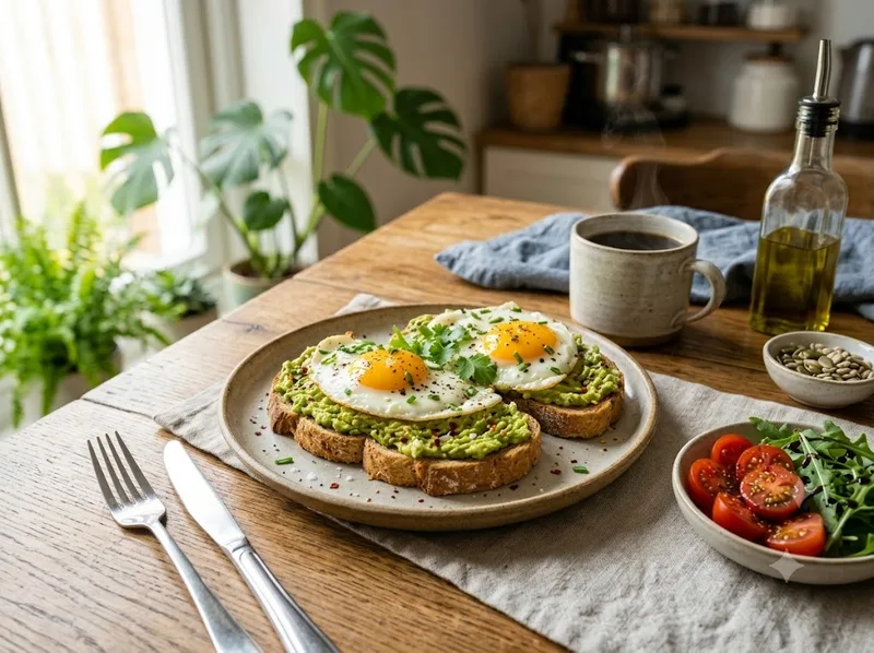 Kết hợp bánh mì với trứng, thịt nạc và rau xanh để cân bằng dinh dưỡng.